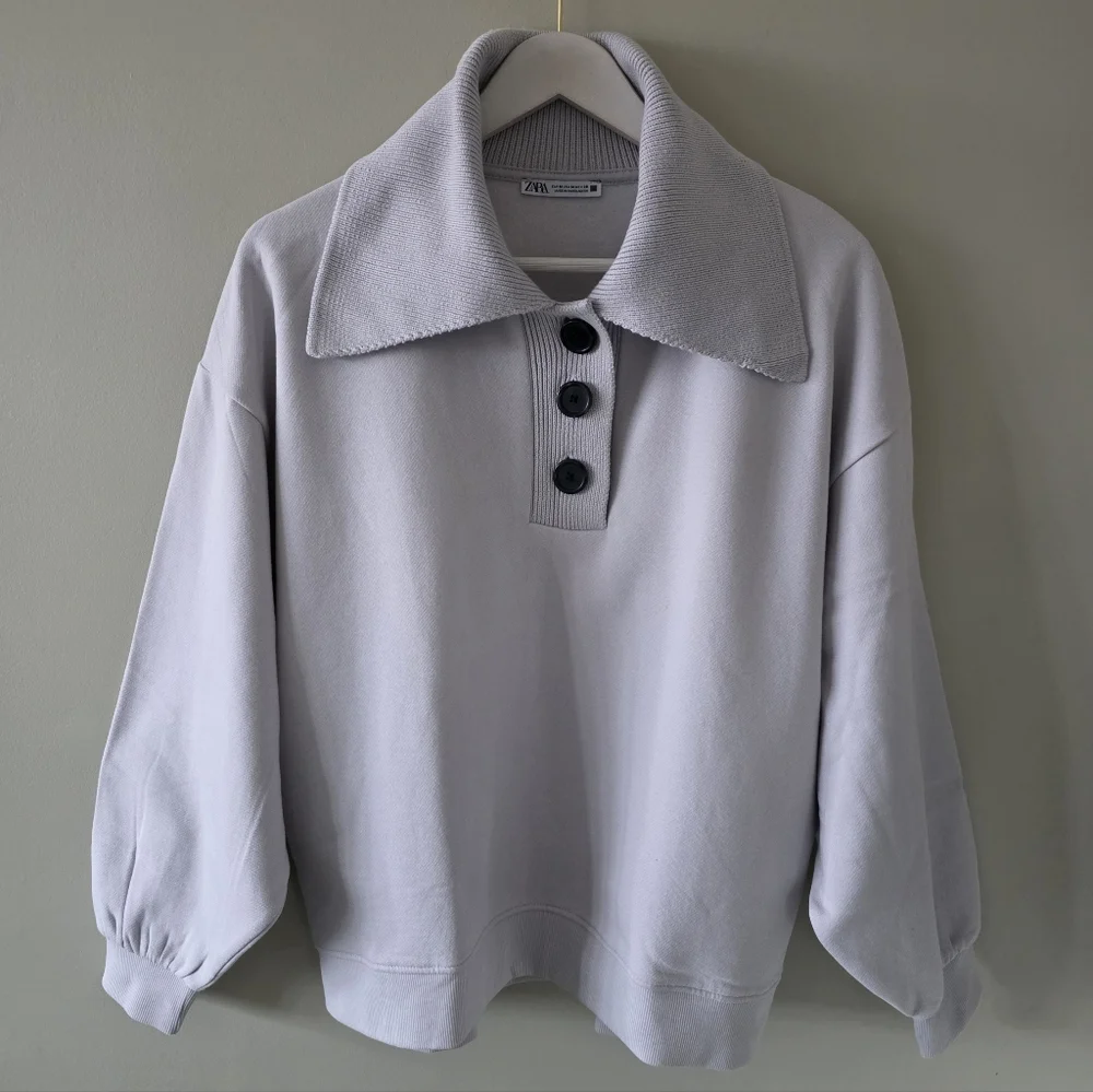 NWOT Zara M 90s Modern Preppy Elevated Loungewear Normcore Collar Knit Sweater - Picture 2 of 15